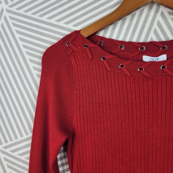 Cache Sweater Shirt Dress size Small Braided Trim Red Bodycon Stretch Red - Picture 3 of 6